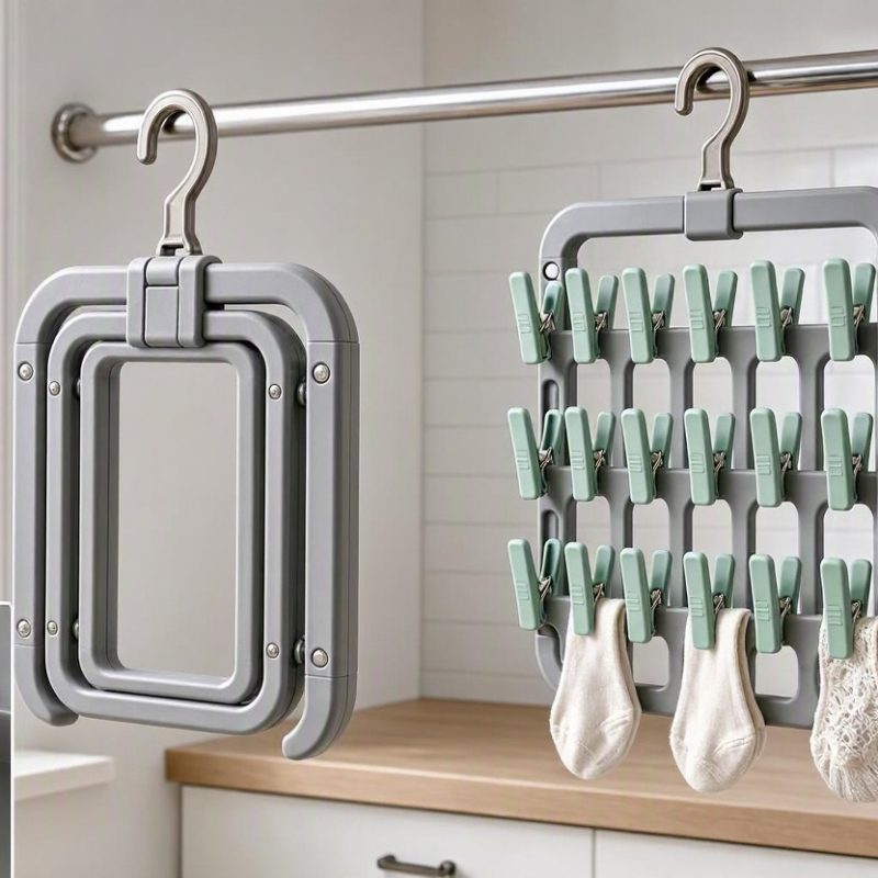 12 Foldable Plastic Sock Dryer Hanging Rack Multi Clip Laundry Hanger for Intimates Underwear and Baby Clothes Organizers