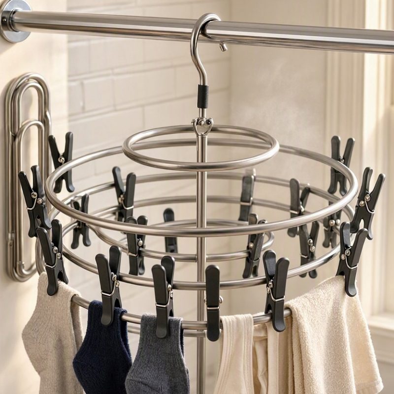 15 Durable Metal Underwear Drying Rack Multi Functional Hanging Sock Hanger with Heavy Duty Clothes Pins for Home