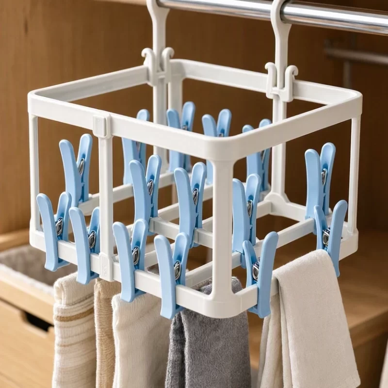 20 Multifunctional Plastic Sock Rack Square Laundry Hanger with High Tension Clips for Wardrobe Organization Home Storage