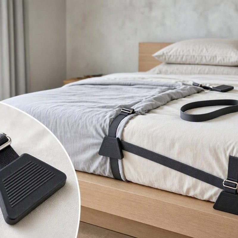Non Slip Bed Sheet Mattress Fasteners Elastic Strap Grippers Secure Corner Holders for Flat and Fitted Sheets