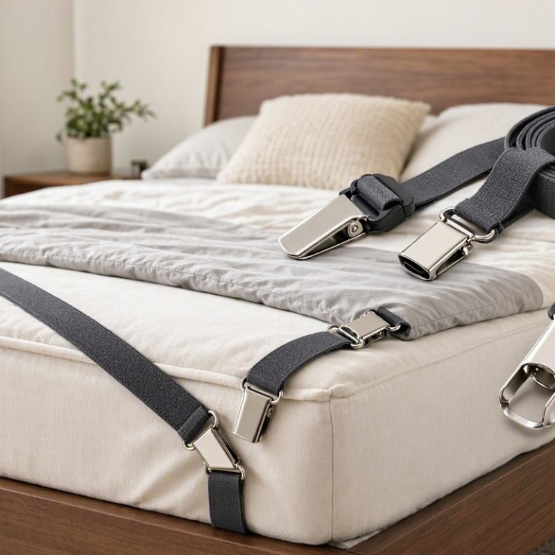 Universal Bed Sheet Holder Straps Adjustable Elastic Mattress Grippers Strong Metal Clips for Duvets Comforters Linens