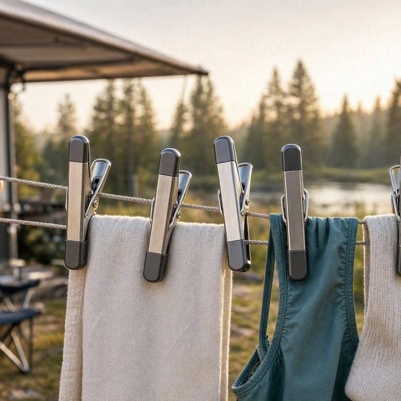 Space Saving Hanging Laundry Clips Compact Metal Pegs for Travel RV Camping Use Portable Windproof Towel Clamps