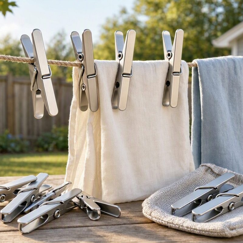 1 Durable Stainless Steel Clothes Pins Metal Drying Pegs for Outdoor Laundry Line Hanging Clothes Clips Premium Pack