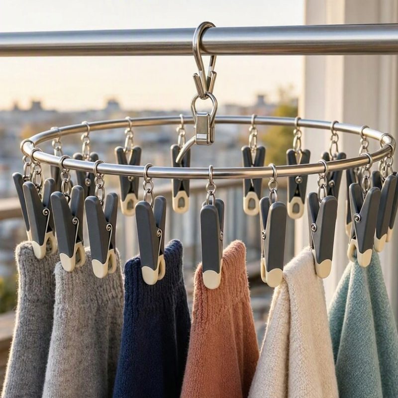 Stainless Steel Sock Drying Rack Hanging Laundry Hanger with Windproof Hooks and Durable Clothes Pins Everyday Utility
