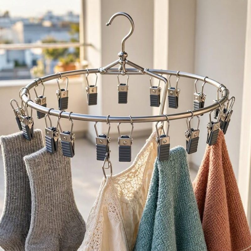 13 Multi Clip Stainless Steel Laundry Hanger Windproof Hanging Sock Rack for Delicate Clothes Underwear and Small Towels