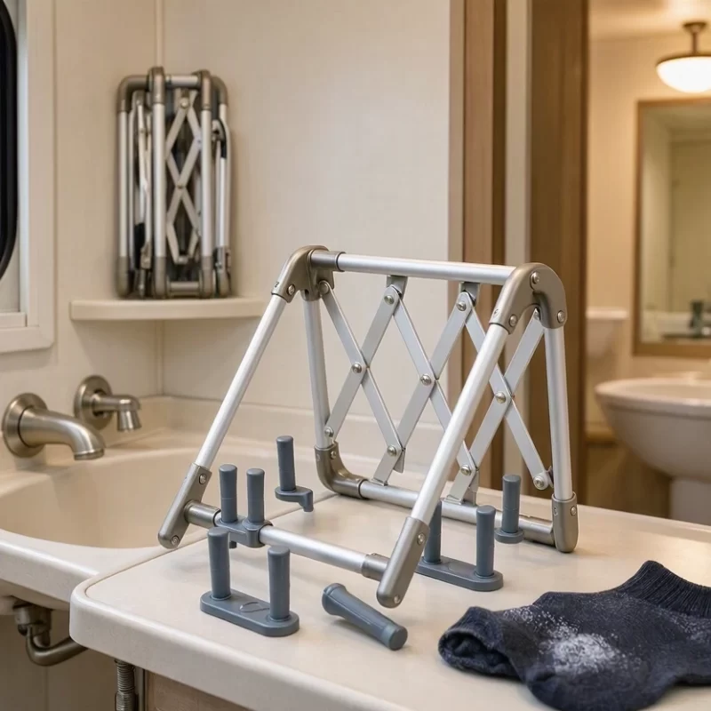 19 Portable Traveling Sock Hanger Collapsible Laundry Drying Rack with Removable Pegs for RV Camper and Hotel Bathrooms
